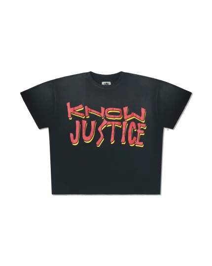 Know Justice Know Peace Aged T-Shirt in Black